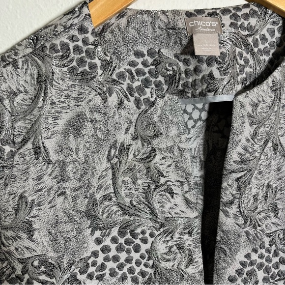 Chico's metallic brocade duster jacket blazer Patterned sz 1 8/10 silver gray - Picture 6 of 9